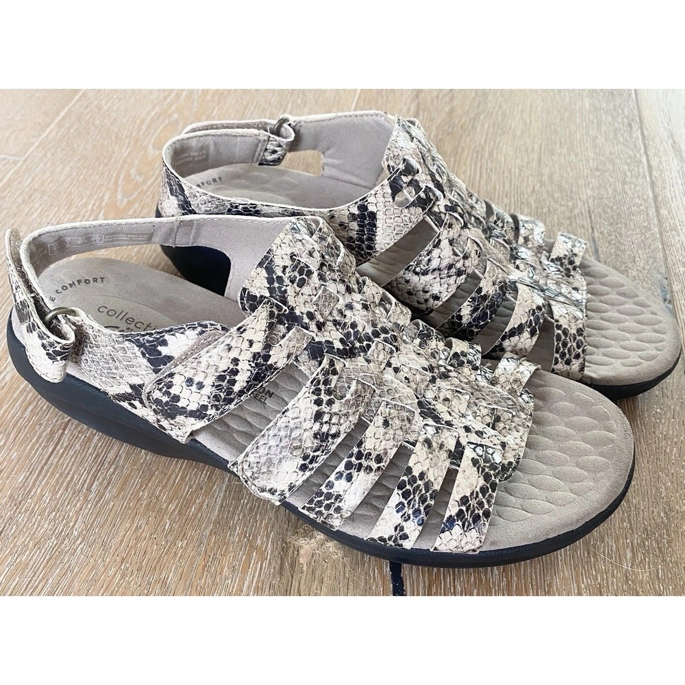 Clarks Collection Sandals Womens 7 Snake‎ Print Slingback Comfort Cushion EUC